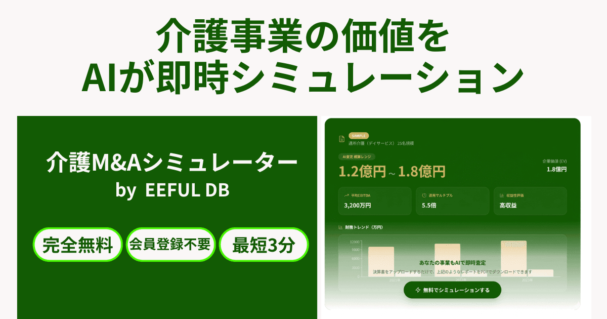 決算書を3期分アップロードするだけ。EEFUL DBが「介護M&Aシミュレーター」を無料公開