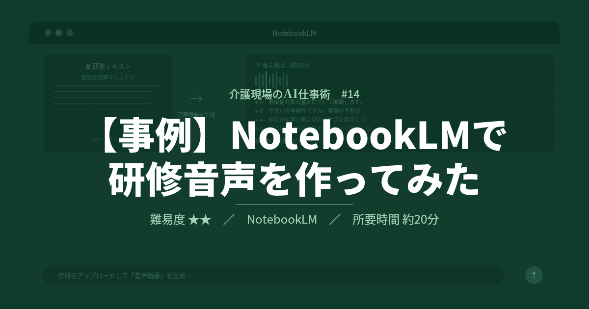 #14 【事例】NotebookLMで研修音声を作ってみた | 介護現場のAI仕事術