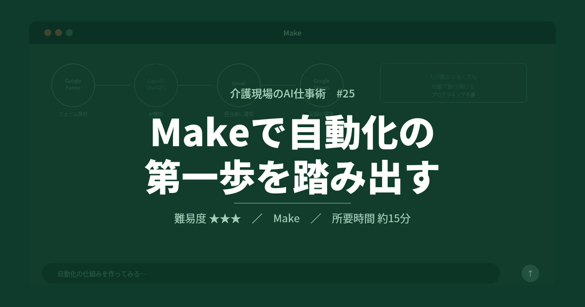 #25 Makeで自動化の第一歩を踏み出す | 介護現場のAI仕事術