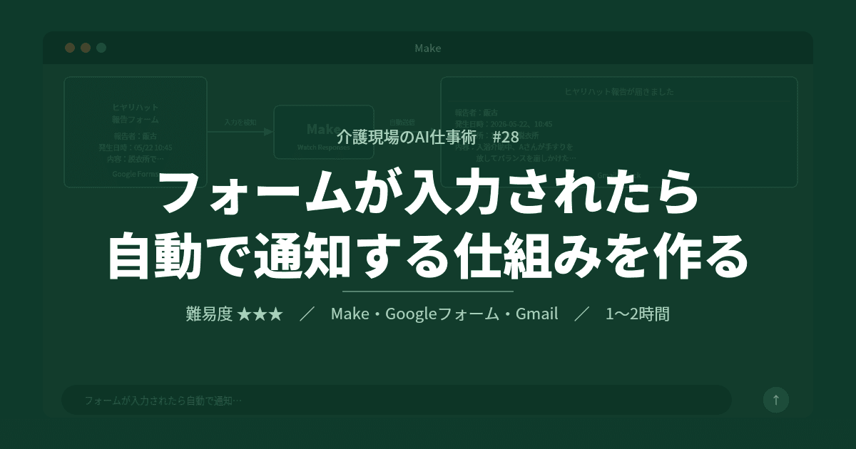 #28 フォームが入力されたら自動で通知する仕組みを作る | 介護現場のAI仕事術