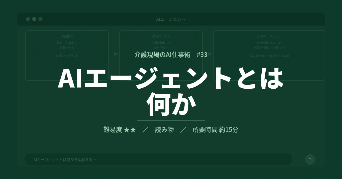 #33 AIエージェントとは何か | 介護現場のAI仕事術