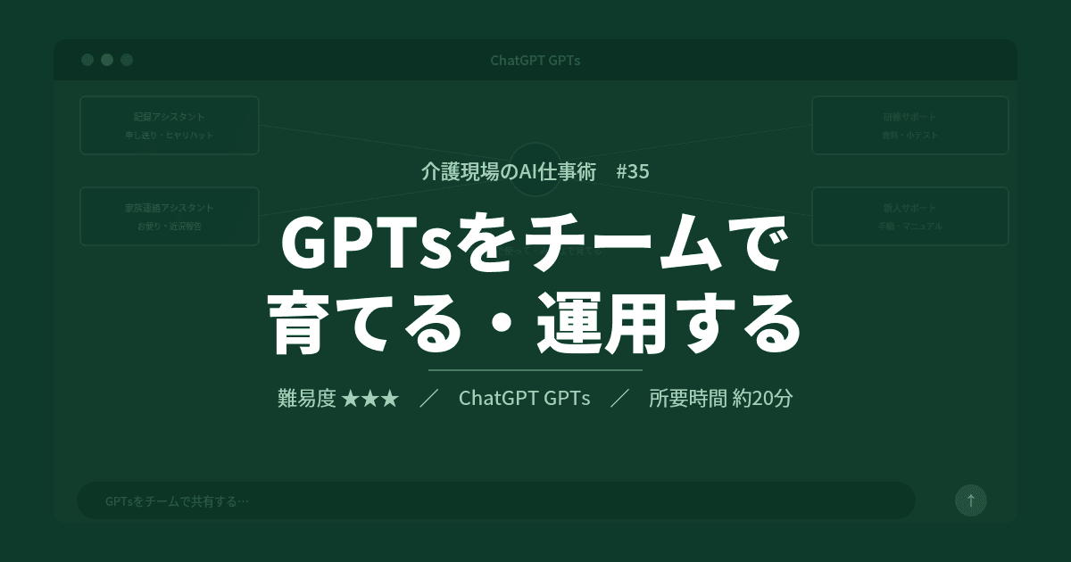 #35 GPTsをチームで育てる・運用する | 介護現場のAI仕事術