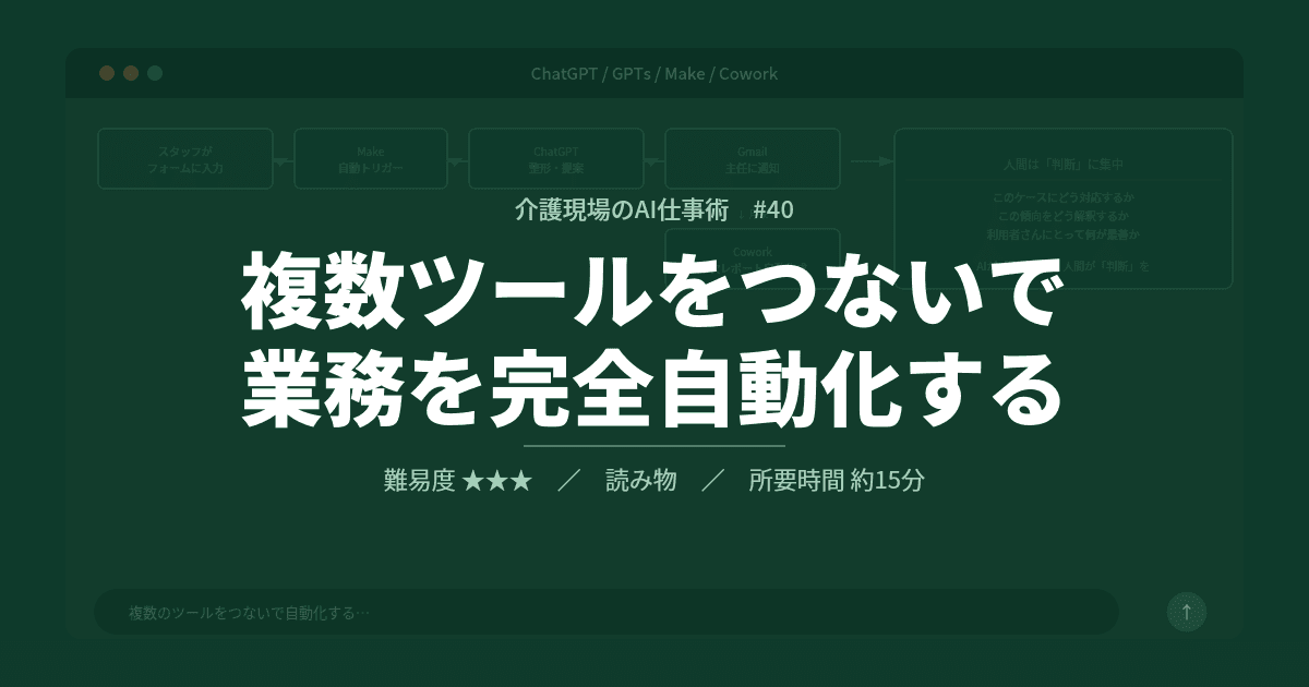 #40 複数ツールをつないで業務を完全自動化する | 介護現場のAI仕事術